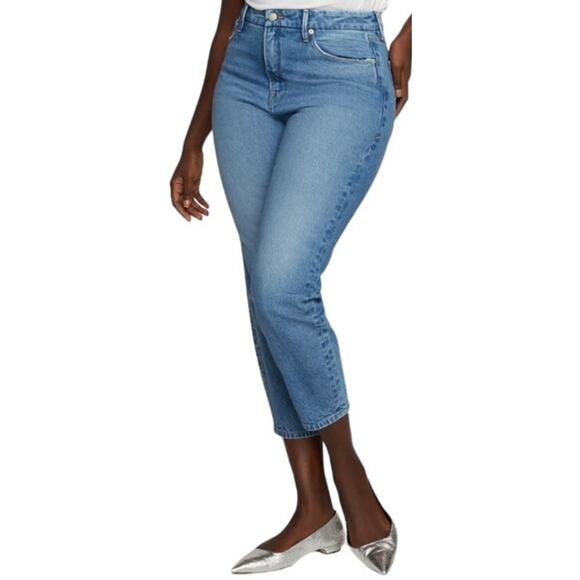 Good American Good Mom Jeans High Rise Full Leg Taper Ankle Blue586 2/26 NWT - Picture 1 of 7